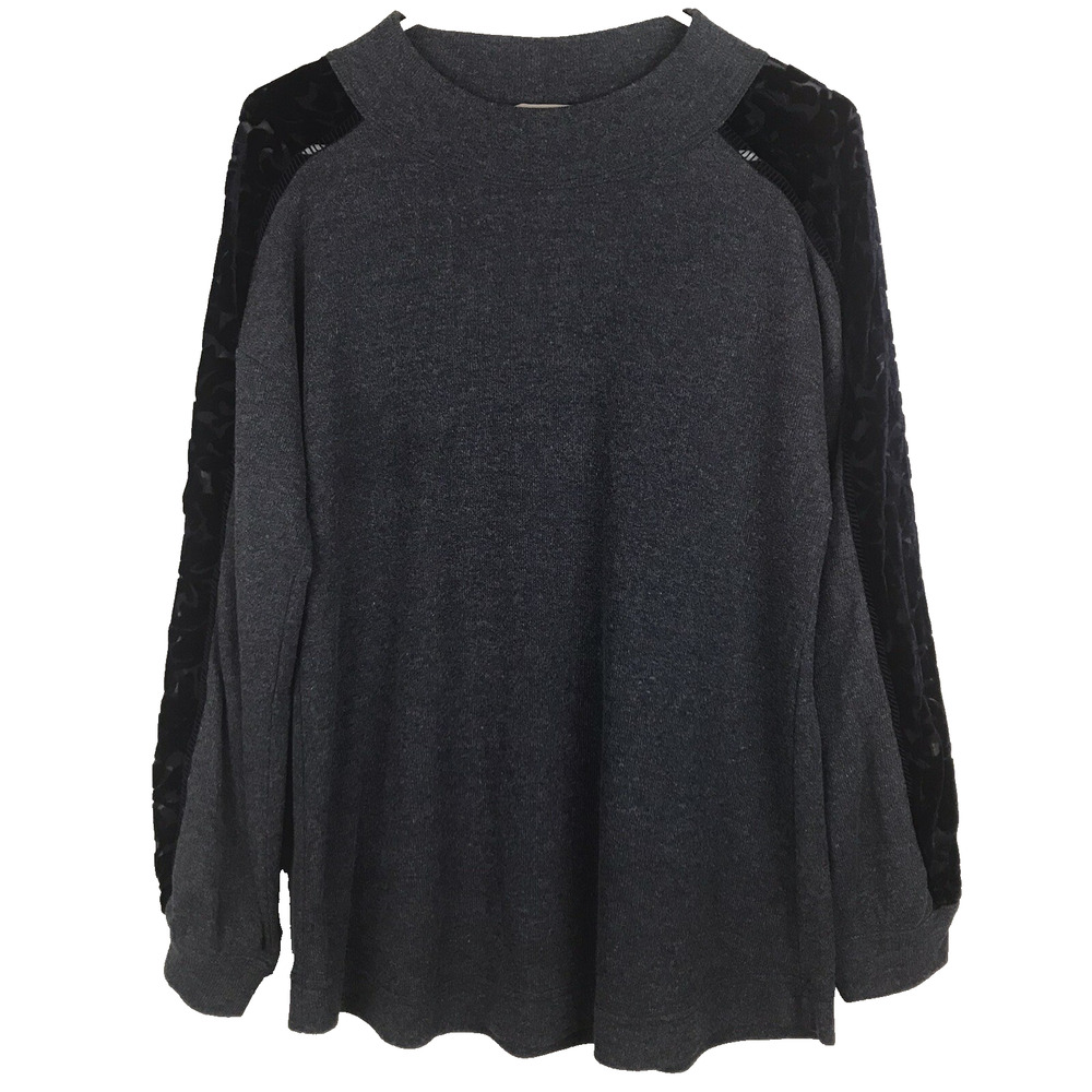 Soft Surroundings Zaida Top Long Sleeve Blue Burnout Velvet Floral Size Medium